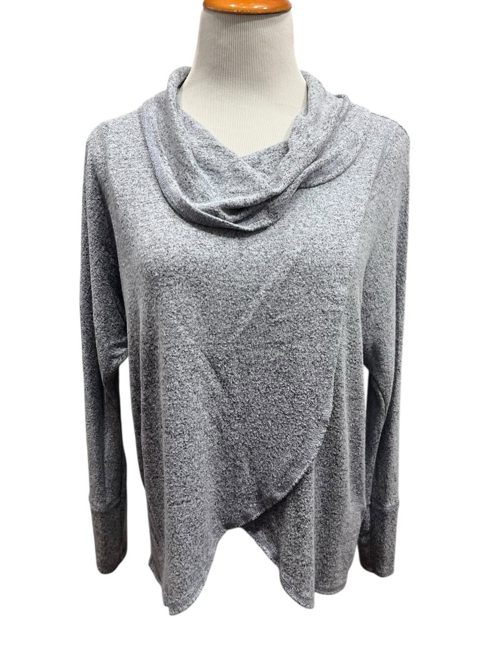 Green Envelope Women's Heather Light Blue Turtleneck Wrap Cozy Blouse SIZE Large